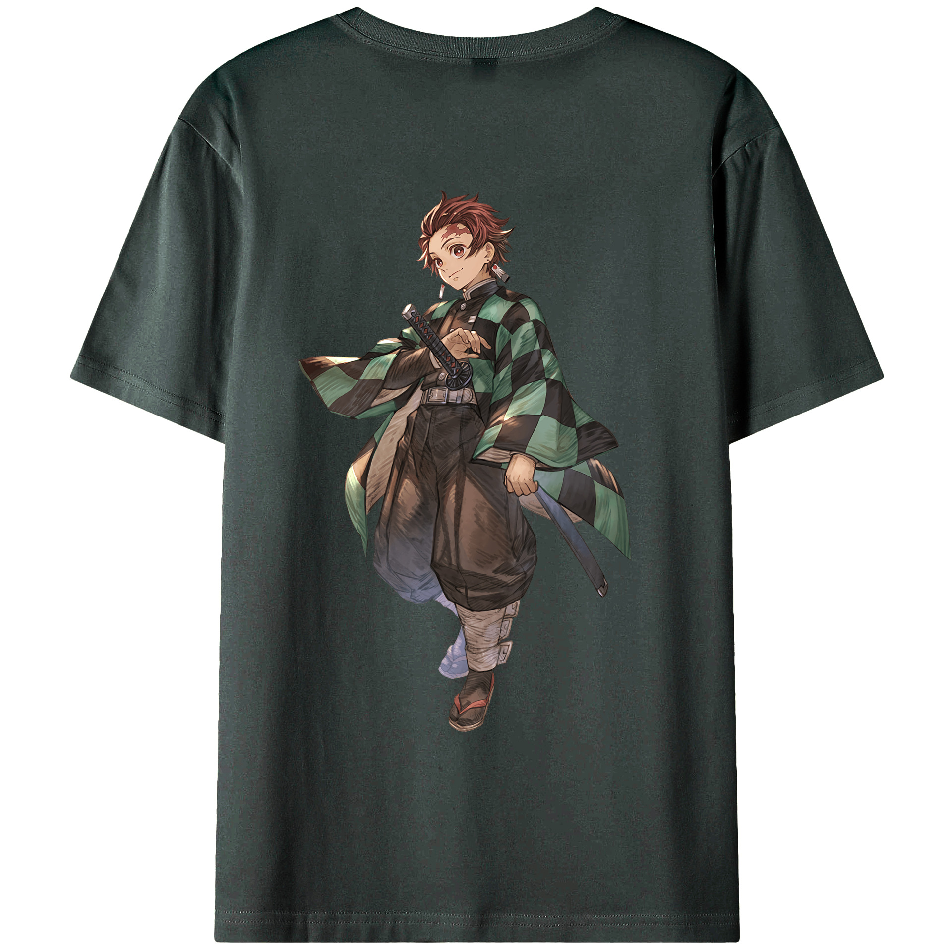 （画像用） 鬼滅の刃 竈門 炭治郎／かまど たんじろう Kamado Tanjirou 綿100％ メンズ半袖Tシャツ（バックプリント） 通気性
